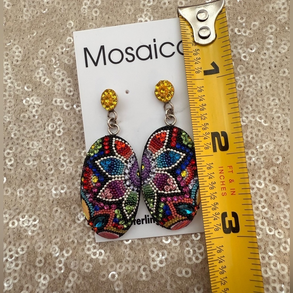 NWT Mosaico STATEMENT Earrings. Austrian Crystal, Dichroic Glass, 925 Silver - Picture 8 of 8